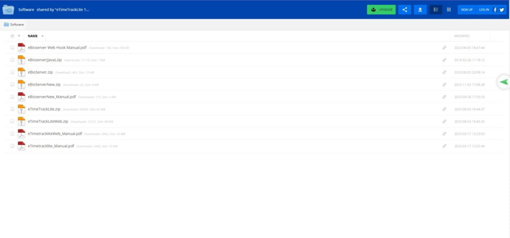 eTimetracklite Web Software Download Link Page