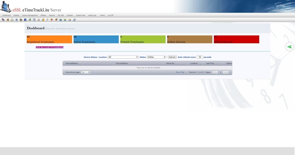 eTimetracklite Web Software UI